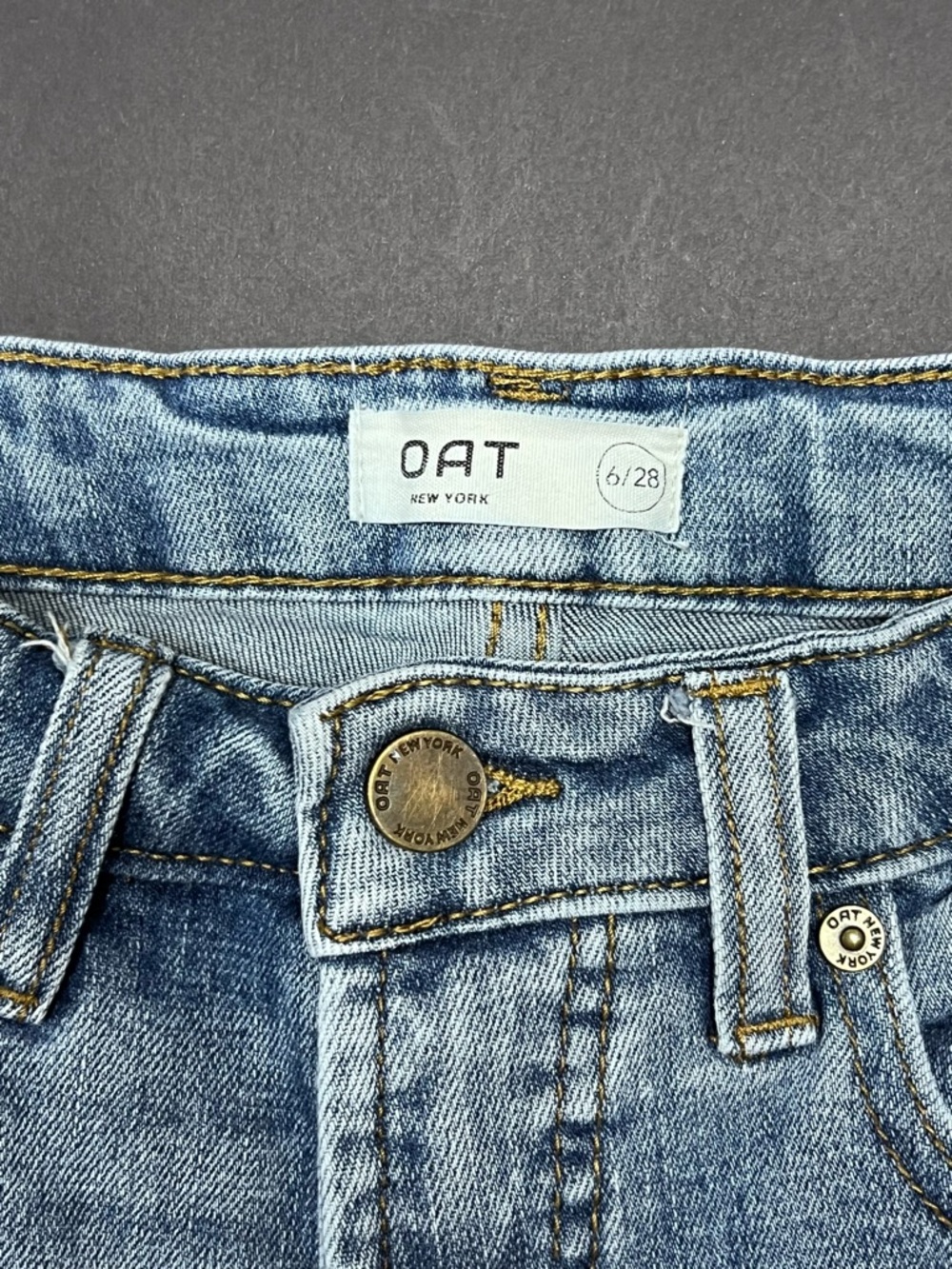 OAT New York Wide Leg Crop Jeans Raw Hem Distressed Blue Denim Size 6/28 - Picture 5 of 9